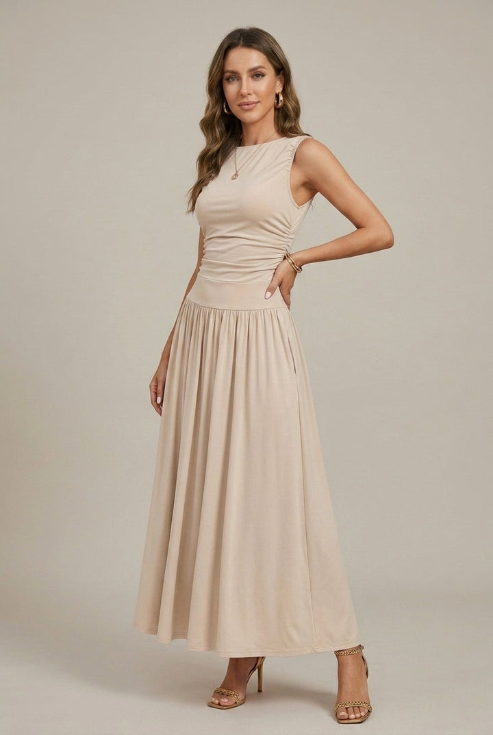 Women's Elegant Maxi Dress | Sleeveless Ruched Waist with Pockets for Summer 5