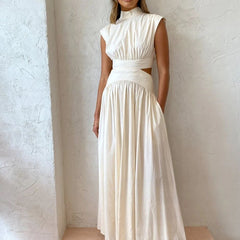 Women's Elegant Maxi Dress | Sophisticated Sleeveless Summer Dress with Cut-Out Accents 0
