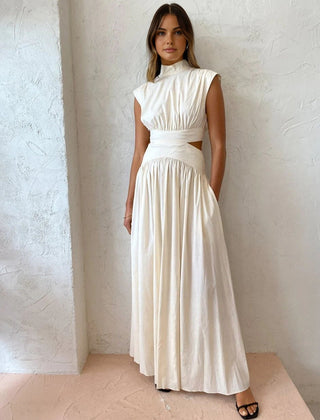Women's Elegant Maxi Dress | Sophisticated Sleeveless Summer Dress with Cut-Out Accents 0
