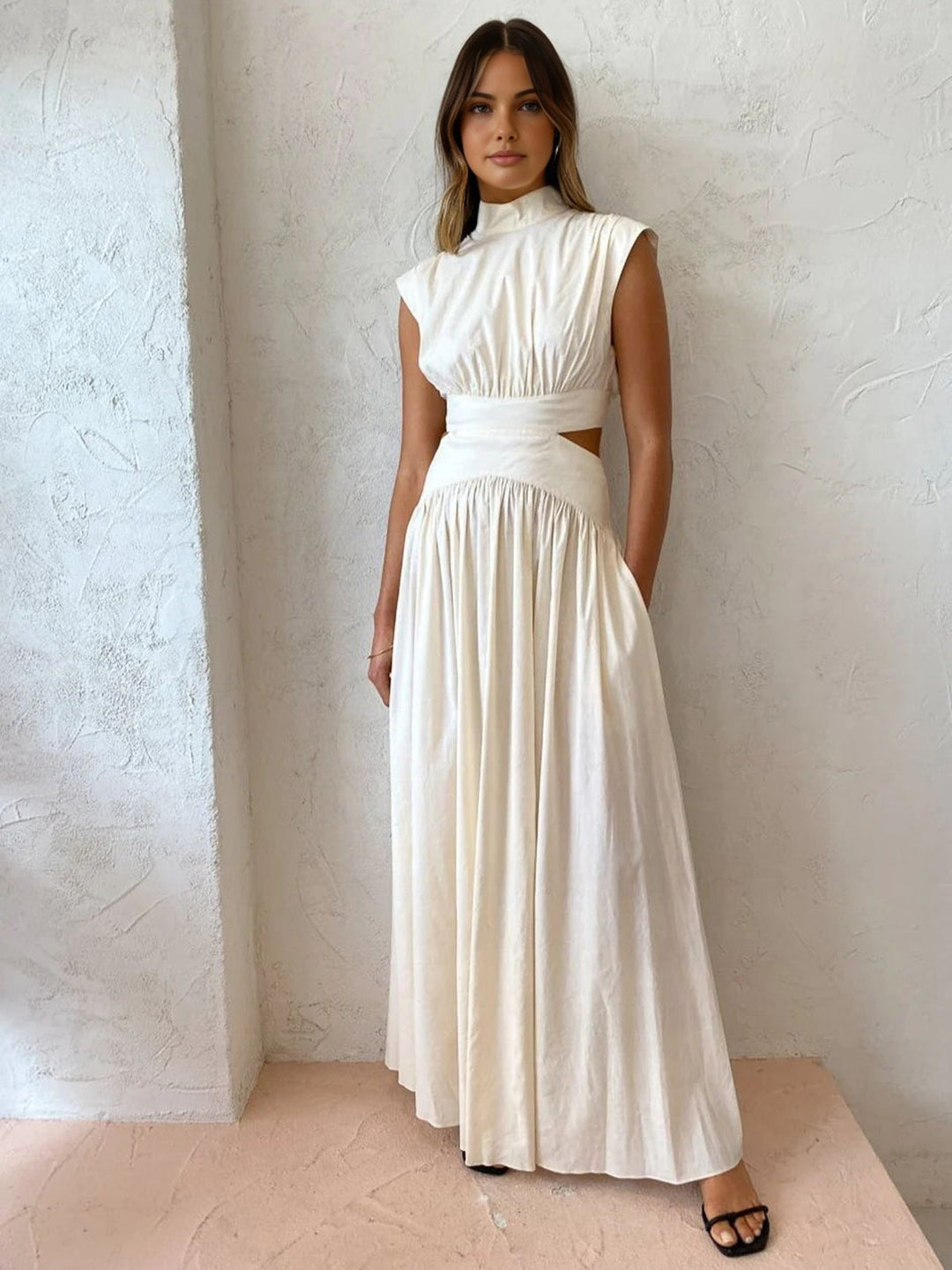 Women's Elegant Maxi Dress | Sophisticated Sleeveless Summer Dress with Cut-Out Accents 0