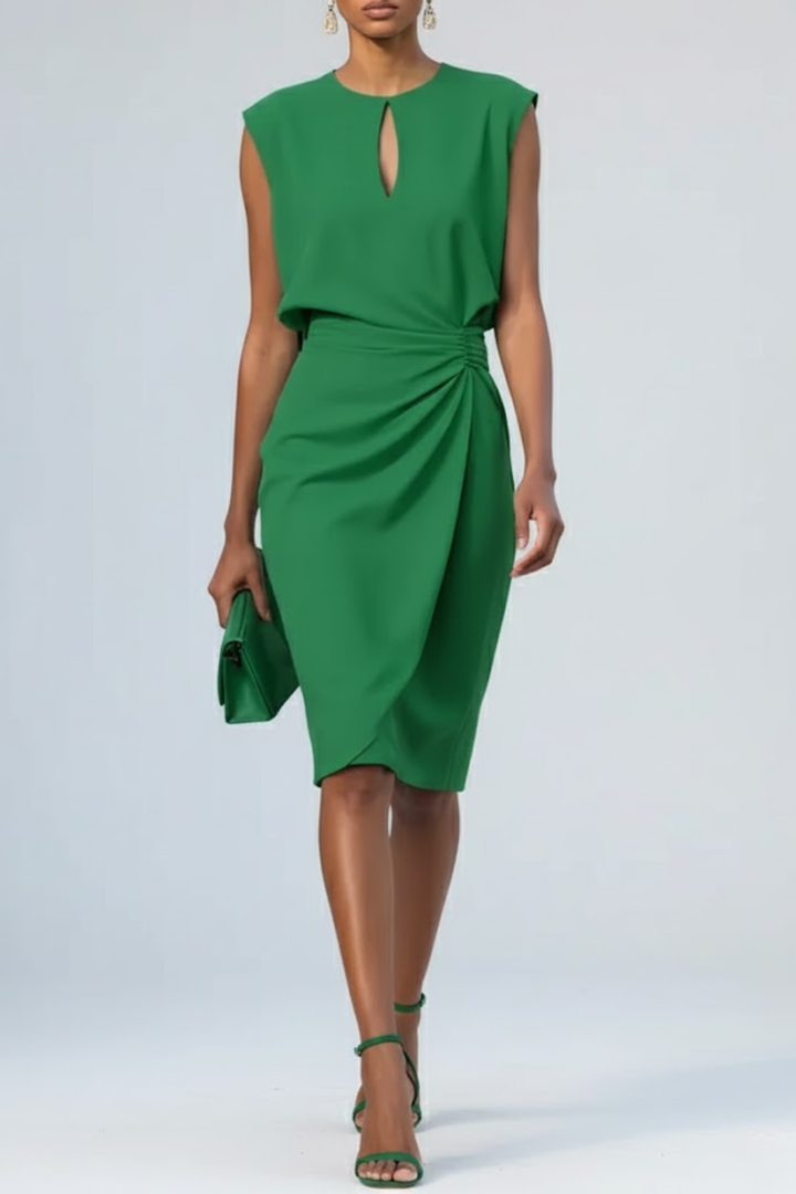 Women's Elegant Midi Cocktail Dress | Keyhole Neckline with Ruched Waist | Timeless Sophisticated Style 4
