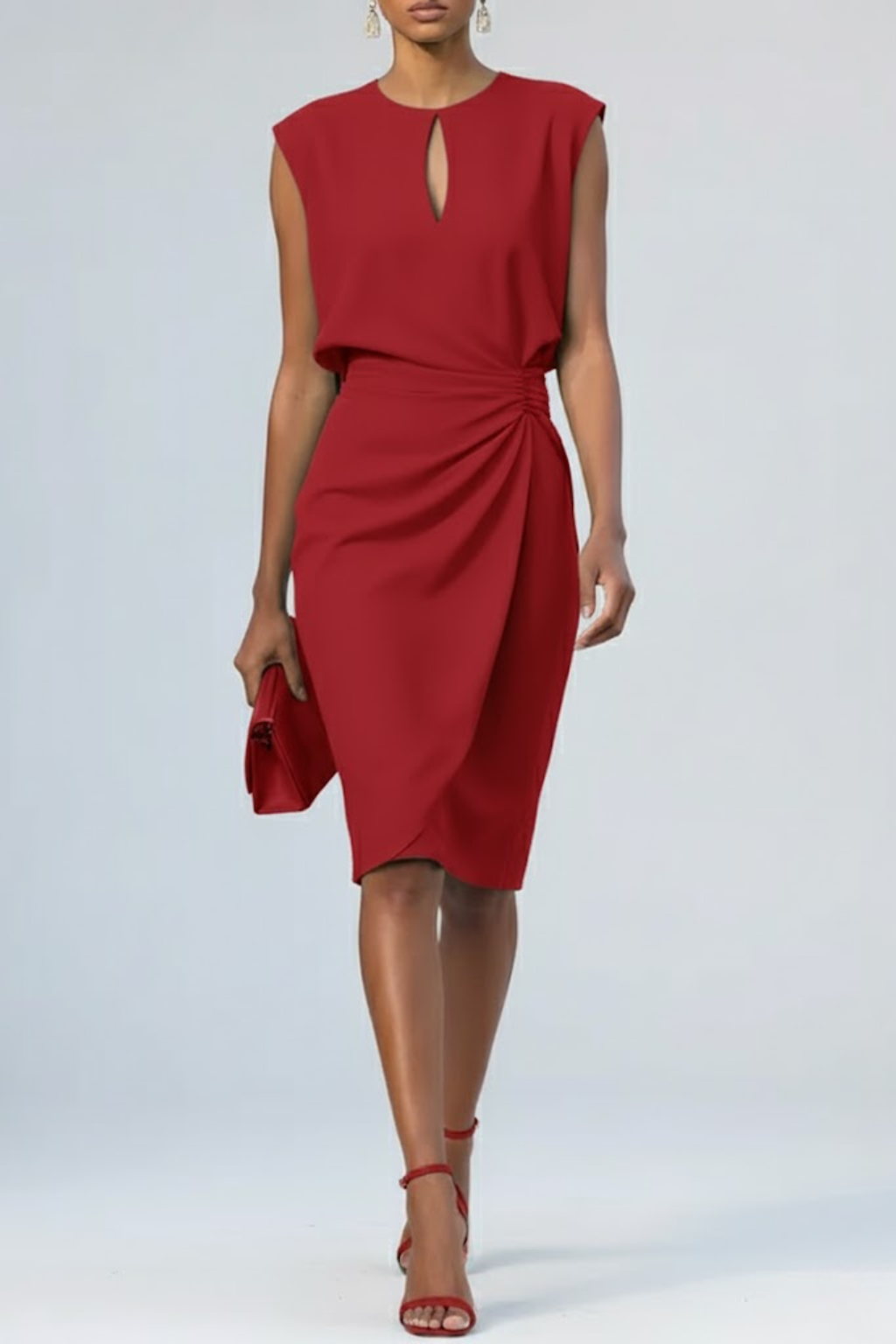 Women's Elegant Midi Cocktail Dress | Keyhole Neckline with Ruched Waist | Timeless Sophisticated Style 5