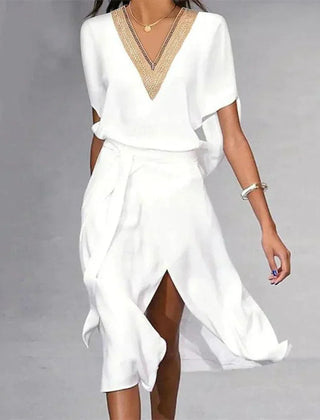 Women's Elegant Midi Dress | Draped Sleeve Wrap Hem Cocktail Dress 0