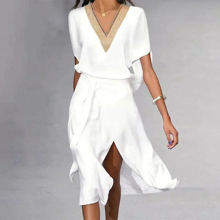 Women's Elegant Midi Dress | Draped Sleeve Wrap Hem Cocktail Dress 0