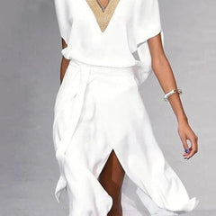 Women's Elegant Midi Dress | Draped Sleeve Wrap Hem Cocktail Dress 1