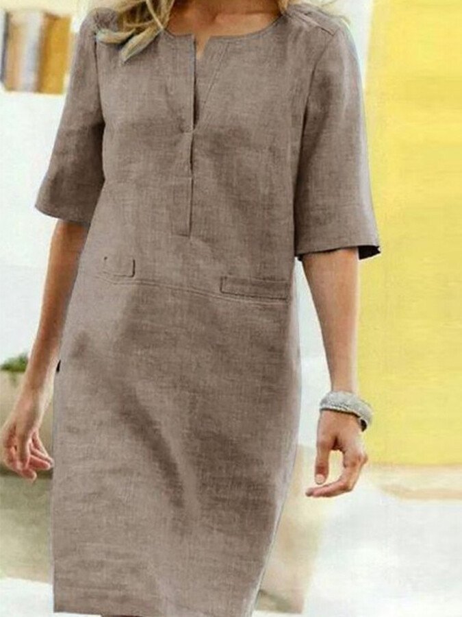 Women's Elegant Midi Dress | Relaxed Fit Notch Neck Summer Dresses
