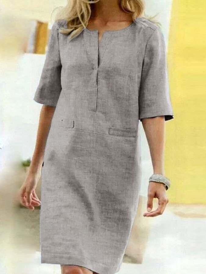 Women's Elegant Midi Dress | Relaxed Fit Notch Neck Summer Dresses