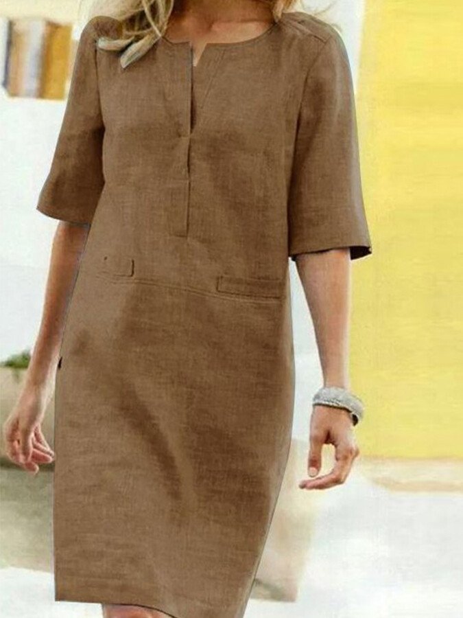 Women's Elegant Midi Dress | Relaxed Fit Notch Neck Summer Dresses