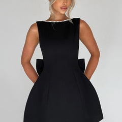 Women's Elegant Mini Dress with Pearl Trim | Chic Bow Back Cocktail Dress for Special Occasions 1