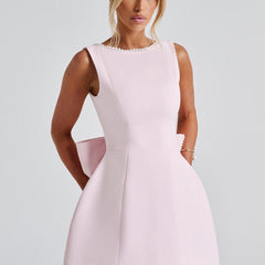 Women's Elegant Mini Dress with Pearl Trim | Chic Bow Back Cocktail Dress for Special Occasions 3