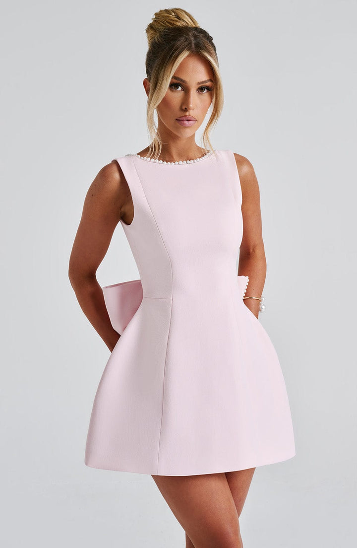 Women's Elegant Mini Dress with Pearl Trim | Chic Bow Back Cocktail Dress for Special Occasions 3