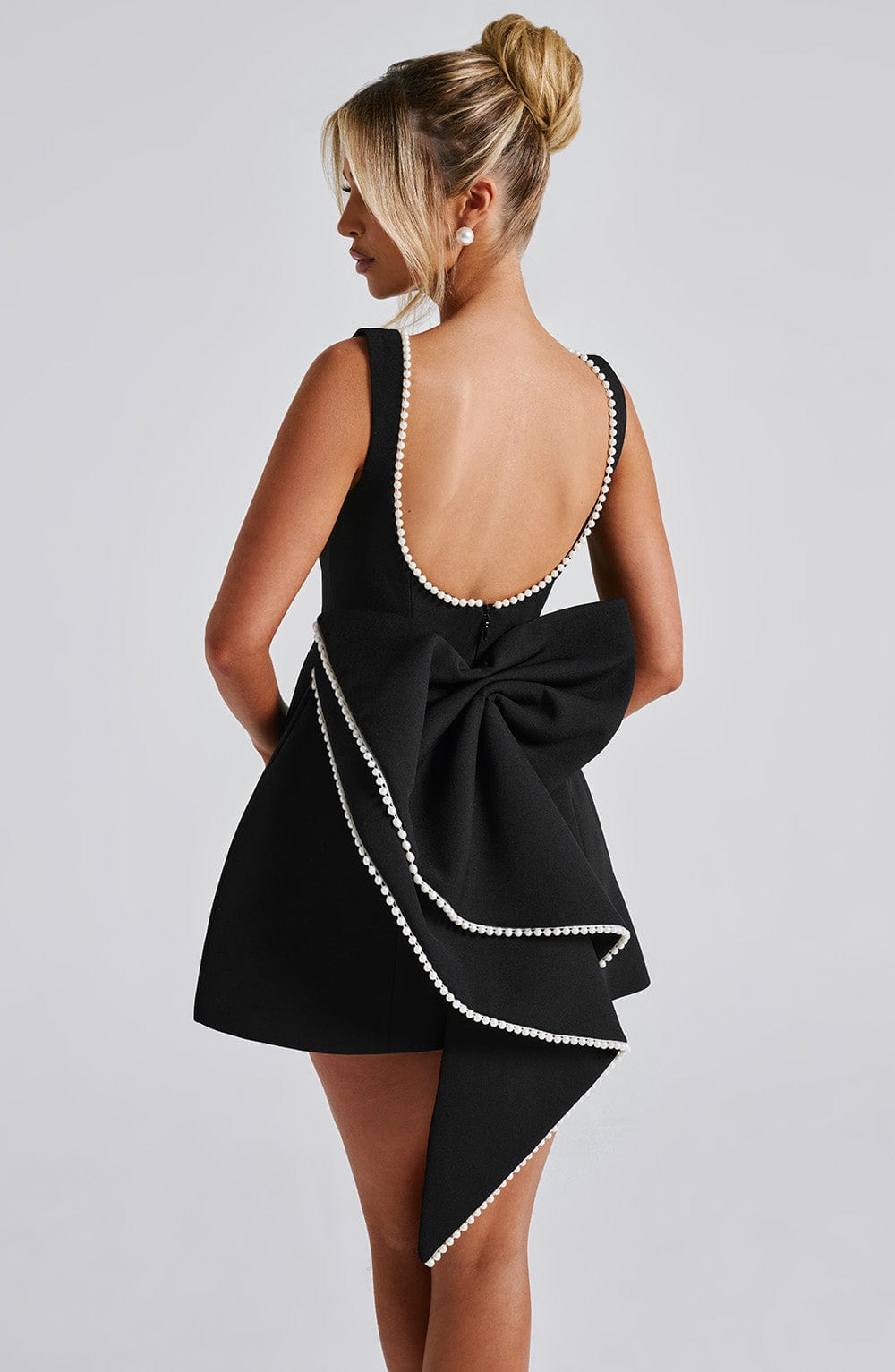 Women's Elegant Mini Dress with Pearl Trim | Chic Bow Back Cocktail Dress for Special Occasions 5