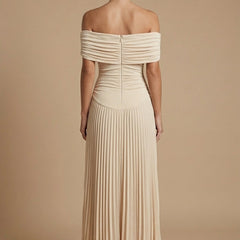 Women's Elegant Pleated Maxi Dress | Off-Shoulder Formal Gown for Weddings 1
