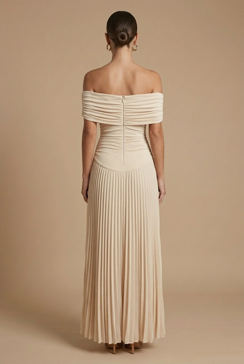 Women's Elegant Pleated Maxi Dress | Off-Shoulder Formal Gown for Weddings 1