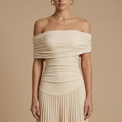 Women's Elegant Pleated Maxi Dress | Off-Shoulder Formal Gown for Weddings 2