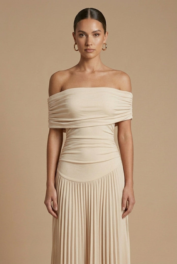 Women's Elegant Pleated Maxi Dress | Off-Shoulder Formal Gown for Weddings 2