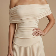 Women's Elegant Pleated Maxi Dress | Off-Shoulder Formal Gown for Weddings 3