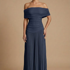 Women's Elegant Pleated Maxi Dress | Off-Shoulder Formal Gown for Weddings 4