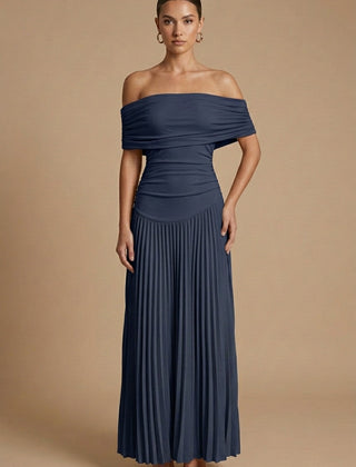 Women's Elegant Pleated Maxi Dress | Off-Shoulder Formal Gown for Weddings 4