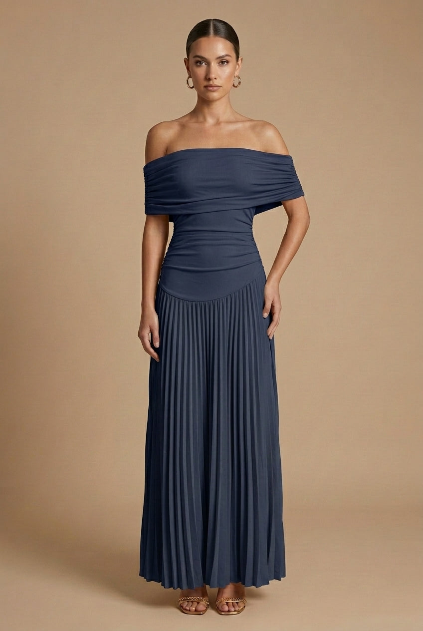 Women's Elegant Pleated Maxi Dress | Off-Shoulder Formal Gown for Weddings 4