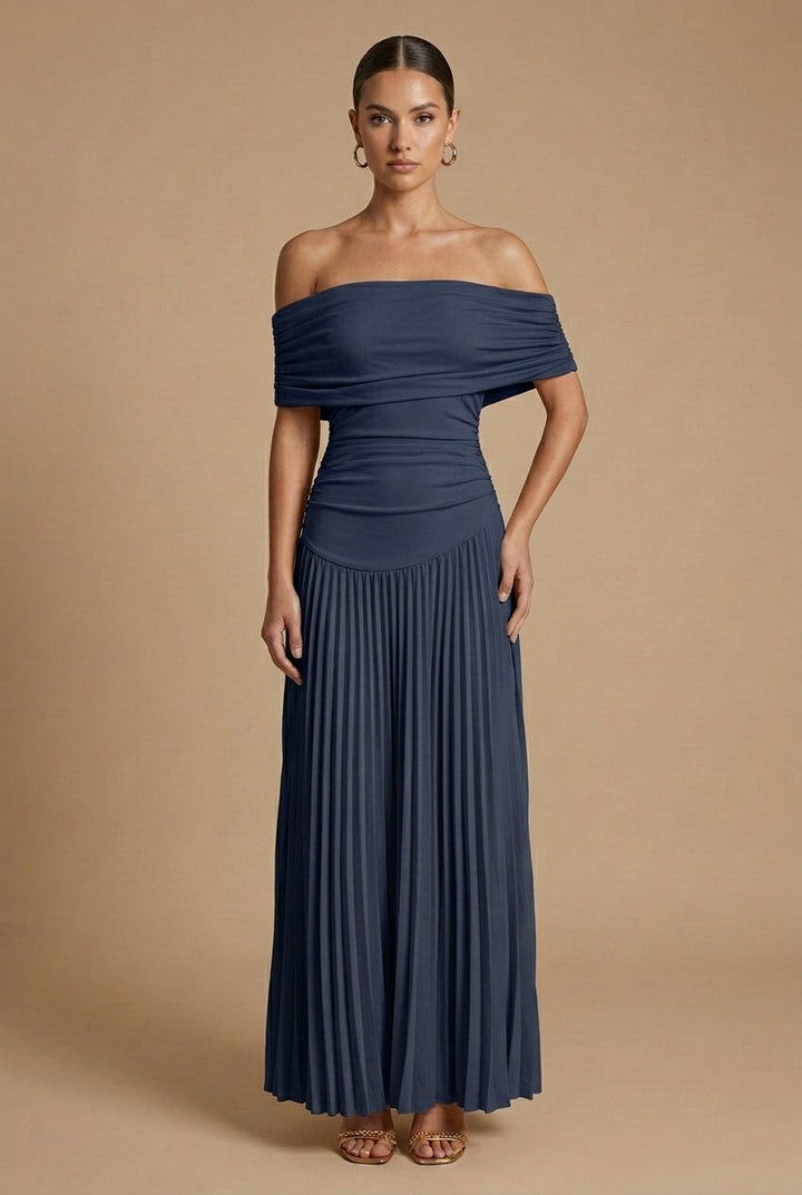 Women's Elegant Pleated Maxi Dress | Off-Shoulder Formal Gown for Weddings 4