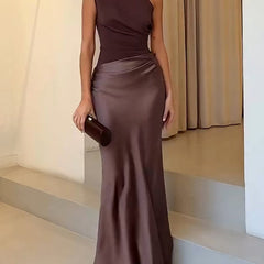Women's Elegant Pleated Maxi Dress | One-Shoulder Formal Gown 0