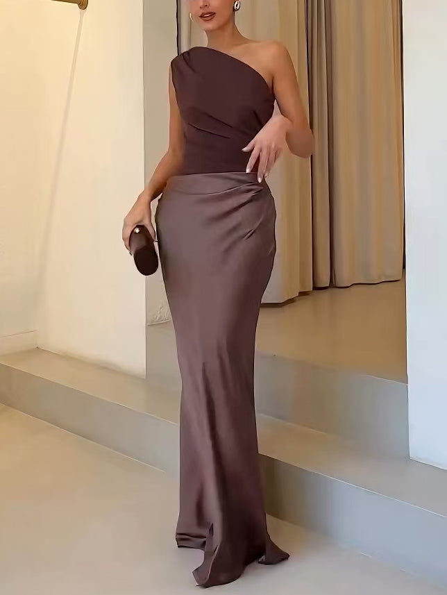 Women's Elegant Pleated Maxi Dress | One-Shoulder Formal Gown 5