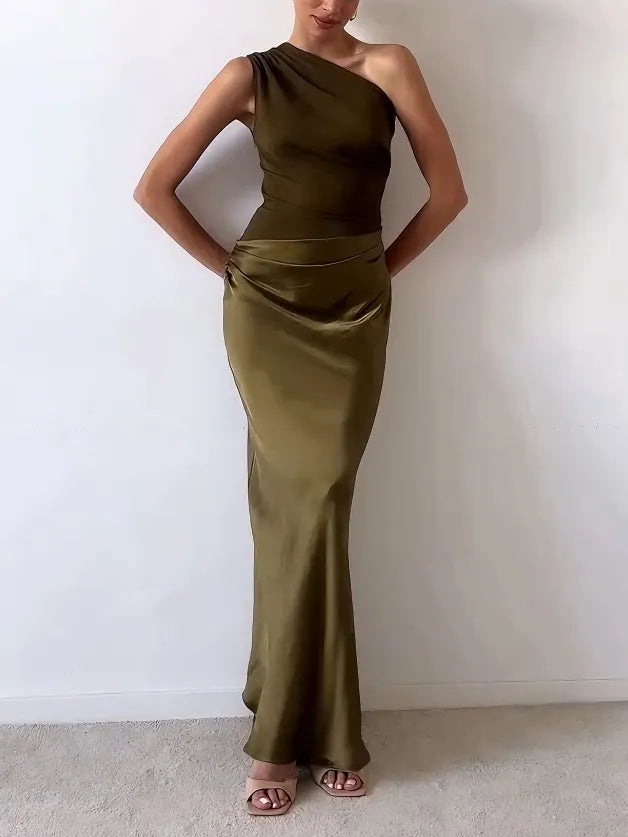 Women's Elegant Pleated Maxi Dress | One-Shoulder Formal Gown 7