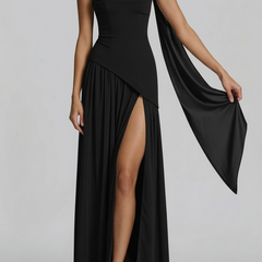 Women's Elegant Pleated Maxi Dress | Sophisticated Square Neck Formal Gown 1