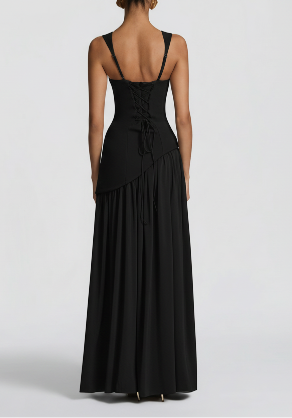 Women's Elegant Pleated Maxi Dress | Sophisticated Square Neck Formal Gown 2