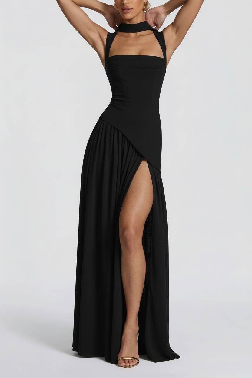 Women's Elegant Pleated Maxi Dress | Sophisticated Square Neck Formal Gown 3
