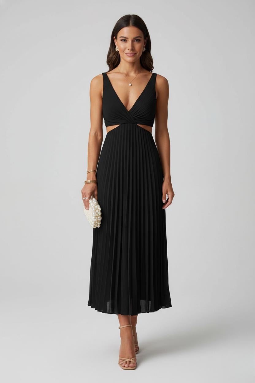 Women's Elegant Pleated Maxi Dress | Sophisticated V-Neck Evening Gown 2
