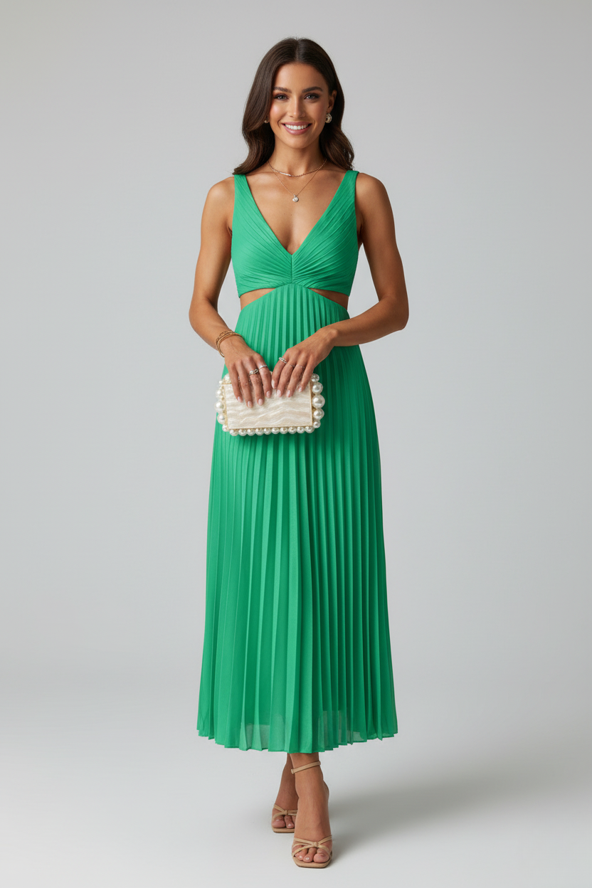 Women's Elegant Pleated Maxi Dress | Sophisticated V-Neck Evening Gown 3
