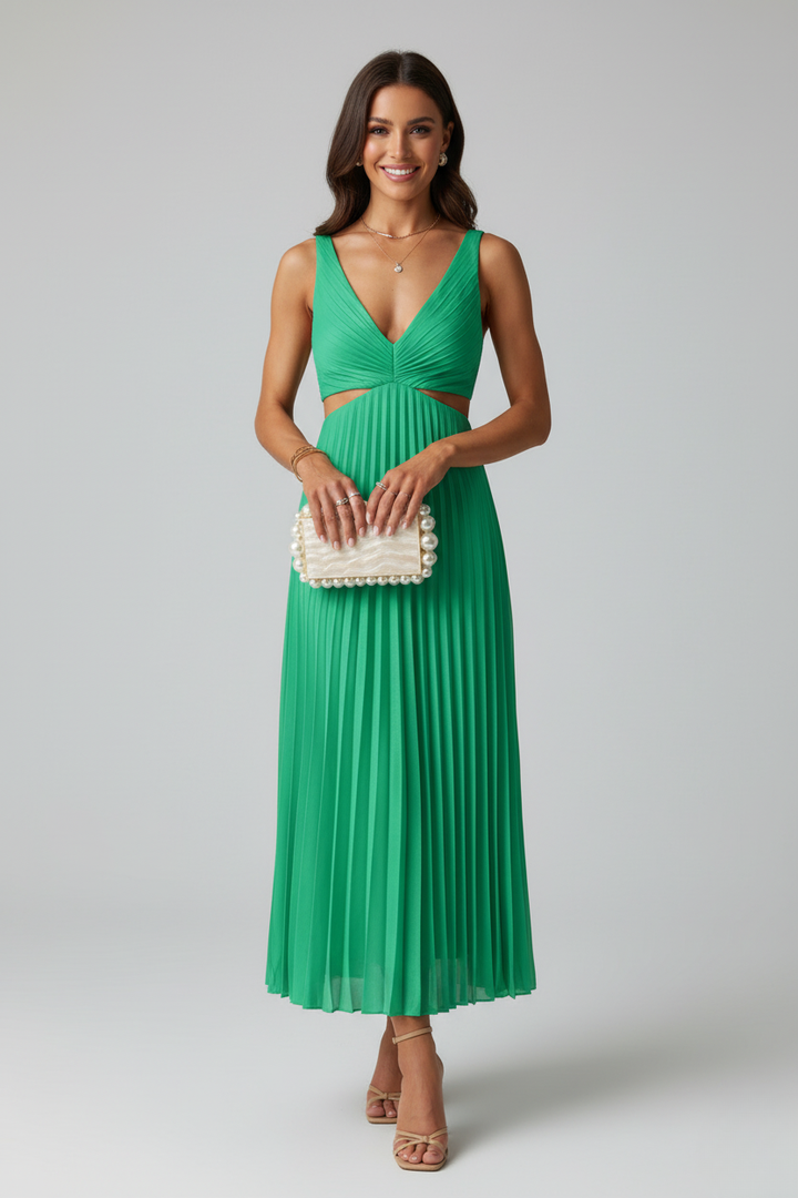Women's Elegant Pleated Maxi Dress | Sophisticated V-Neck Evening Gown 3