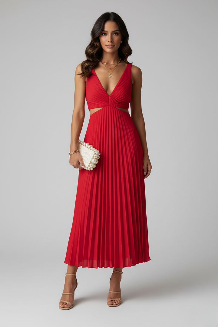 Women's Elegant Pleated Maxi Dress | Sophisticated V-Neck Evening Gown 4