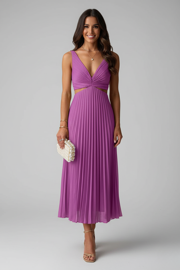 Women's Elegant Pleated Maxi Dress | Sophisticated V-Neck Evening Gown 5