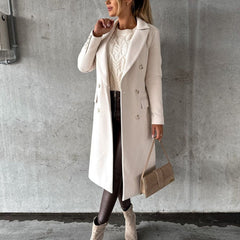 Women's Elegant Polyester Long-Line Coat | Classic Double-Breasted Winter Outerwear 0