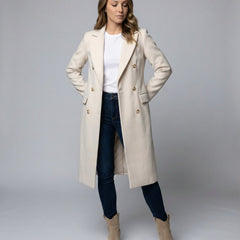 Women's Elegant Polyester Long-Line Coat | Classic Double-Breasted Winter Outerwear 1