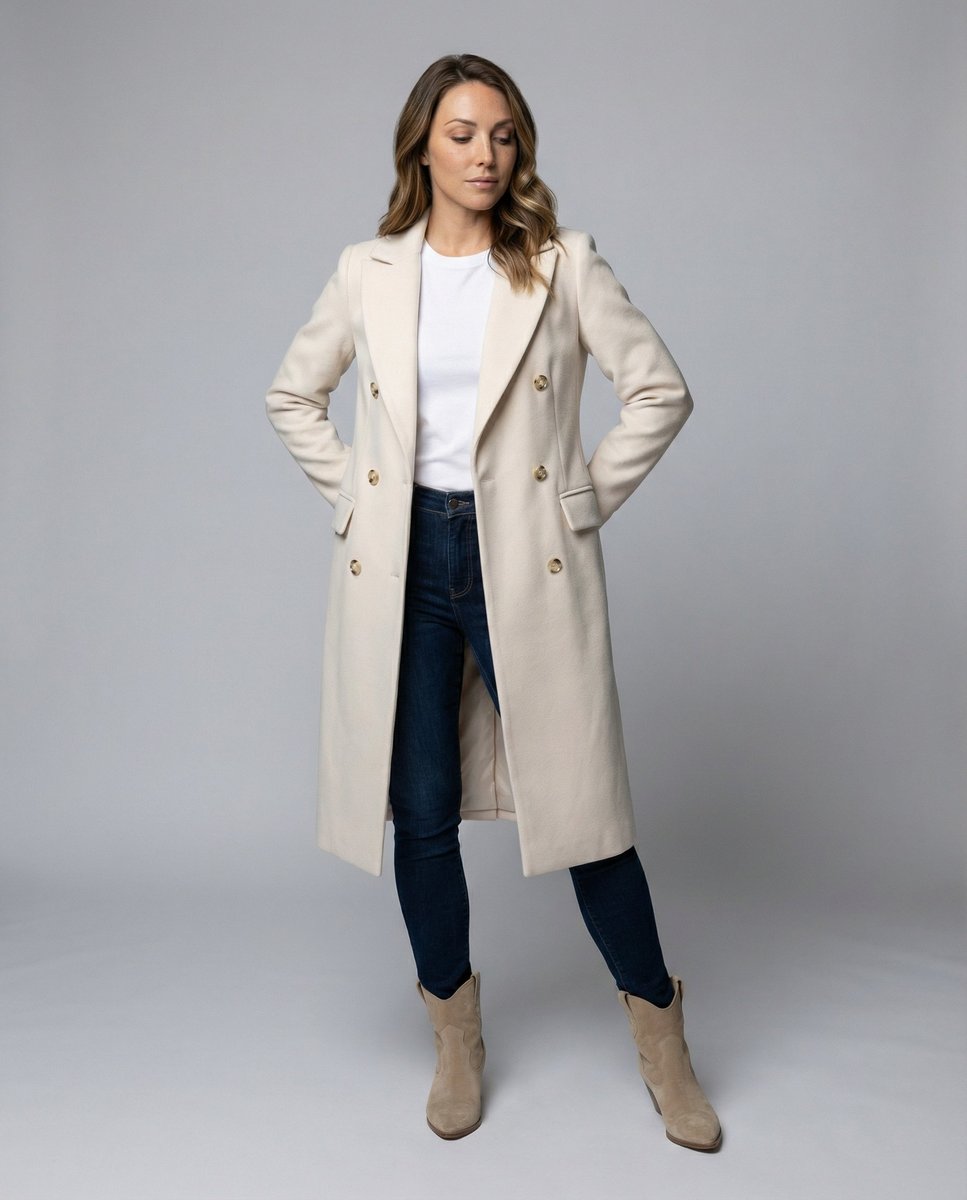 Women's Elegant Polyester Long-Line Coat | Classic Double-Breasted Winter Outerwear 1