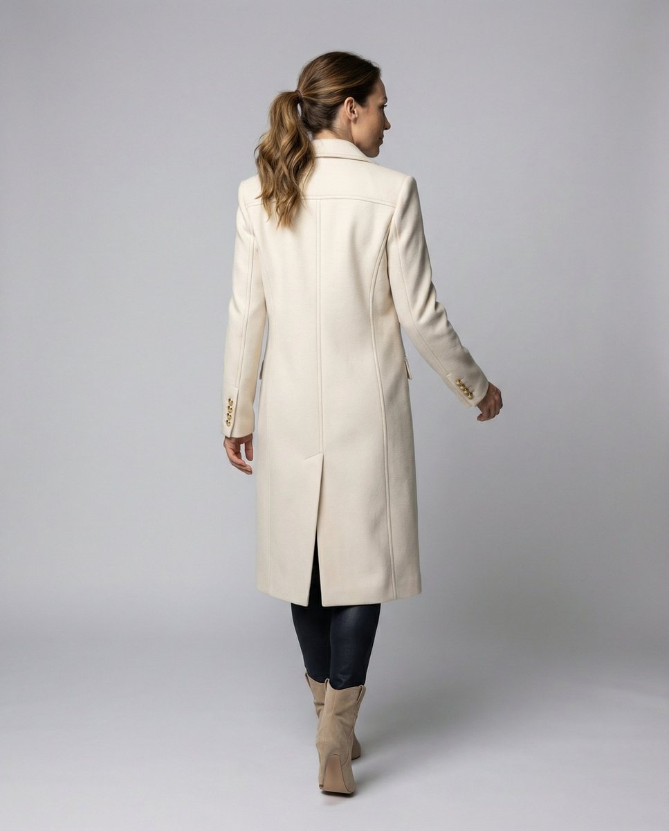 Women's Elegant Polyester Long-Line Coat | Classic Double-Breasted Winter Outerwear 2