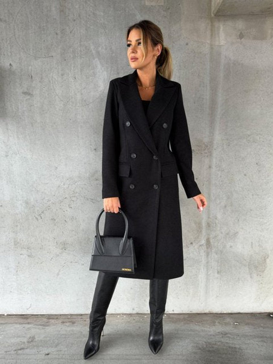 Women's Elegant Polyester Long-Line Coat | Classic Double-Breasted Winter Outerwear 7