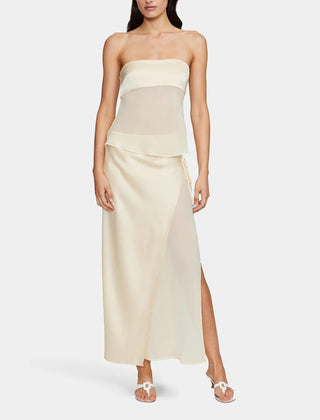 Women's Elegant Polyester Midi Skirt and Top Set | Chic Strapless Asymmetrical Outfit 0