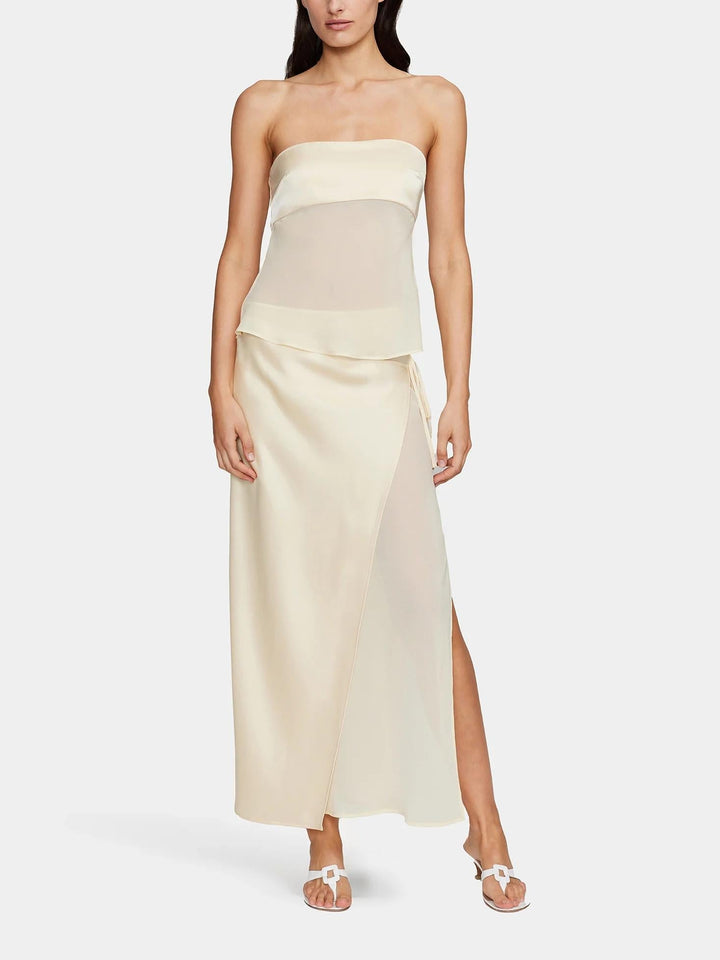 Women's Elegant Polyester Midi Skirt and Top Set | Chic Strapless Asymmetrical Outfit 0