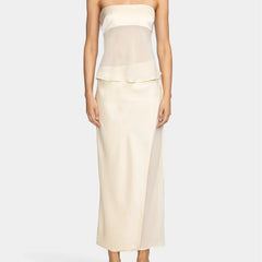 Women's Elegant Polyester Midi Skirt and Top Set | Chic Strapless Asymmetrical Outfit 4