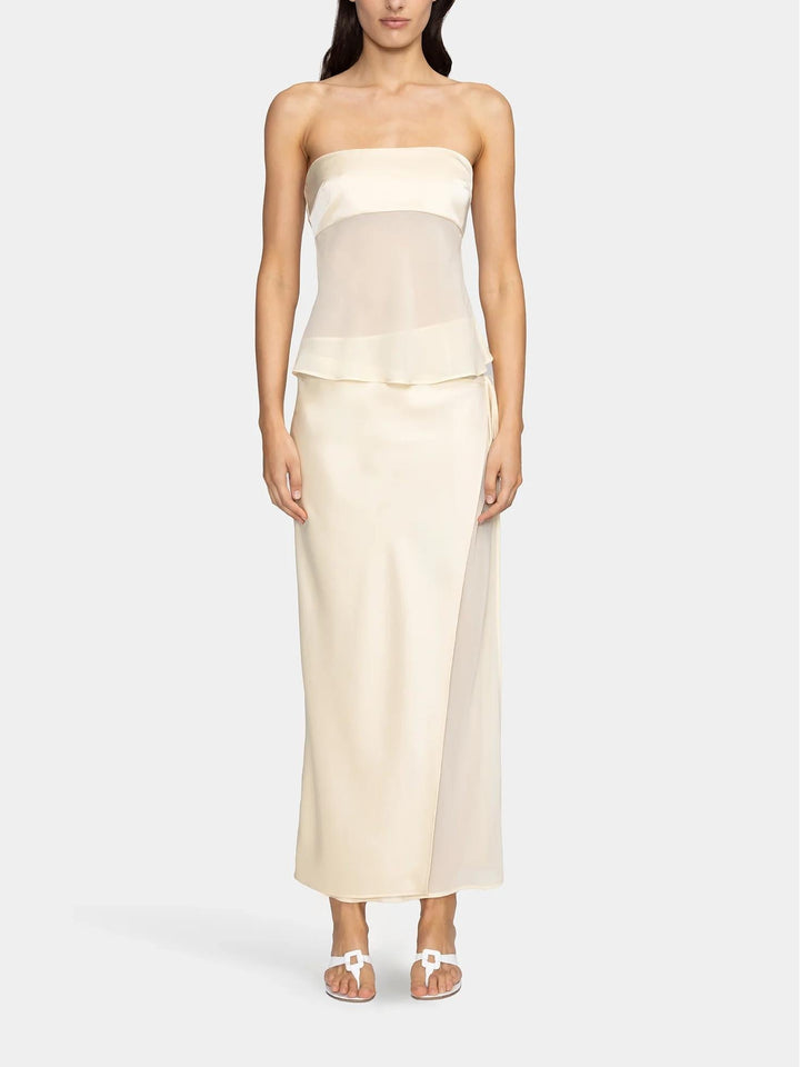 Women's Elegant Polyester Midi Skirt and Top Set | Chic Strapless Asymmetrical Outfit 4