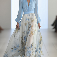 Women's Elegant Printed Maxi Dress | Flattering Flowing Summer Occasionwear 0