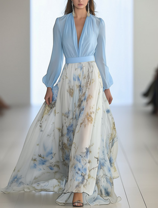 Women's Elegant Printed Maxi Dress | Flattering Flowing Summer Occasionwear 0