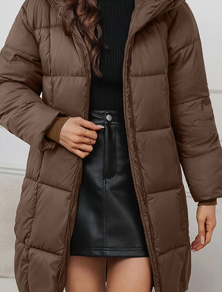 Women's Elegant Quilted Longline Puffer Coat | Cozy Hooded Winter Jacket 0