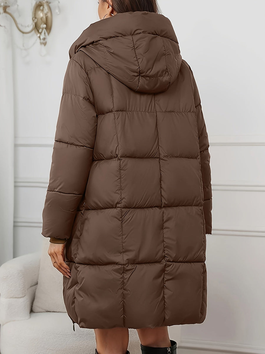 Women's Elegant Quilted Longline Puffer Coat | Cozy Hooded Winter Jacket 1