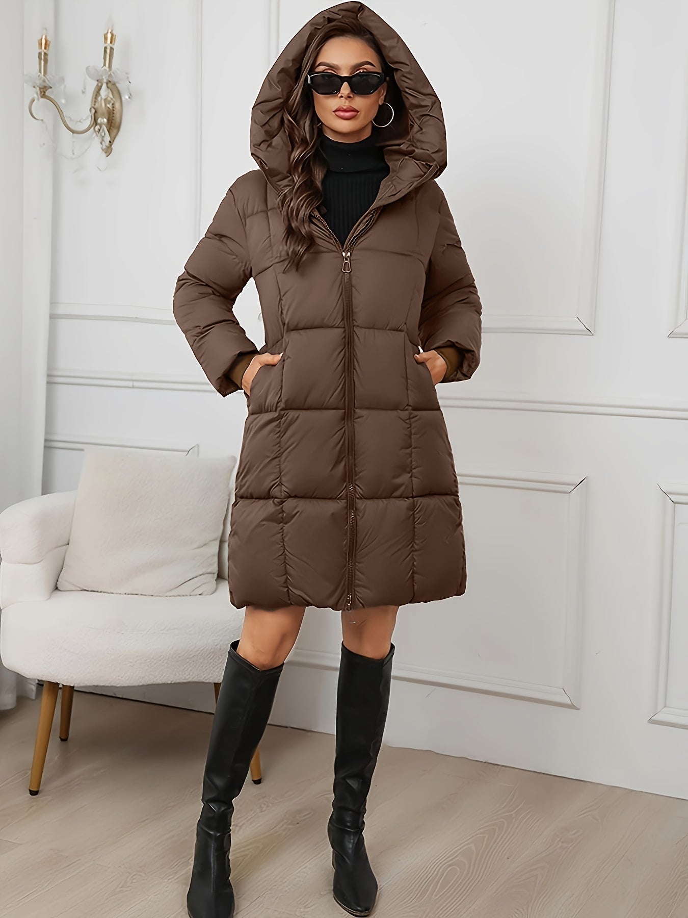 Women's Elegant Quilted Longline Puffer Coat | Cozy Hooded Winter Jacket 3